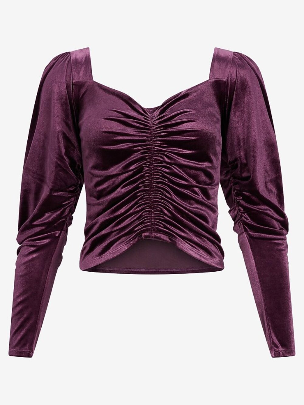 Express Velvet Long Sleeve Ruched Front Top